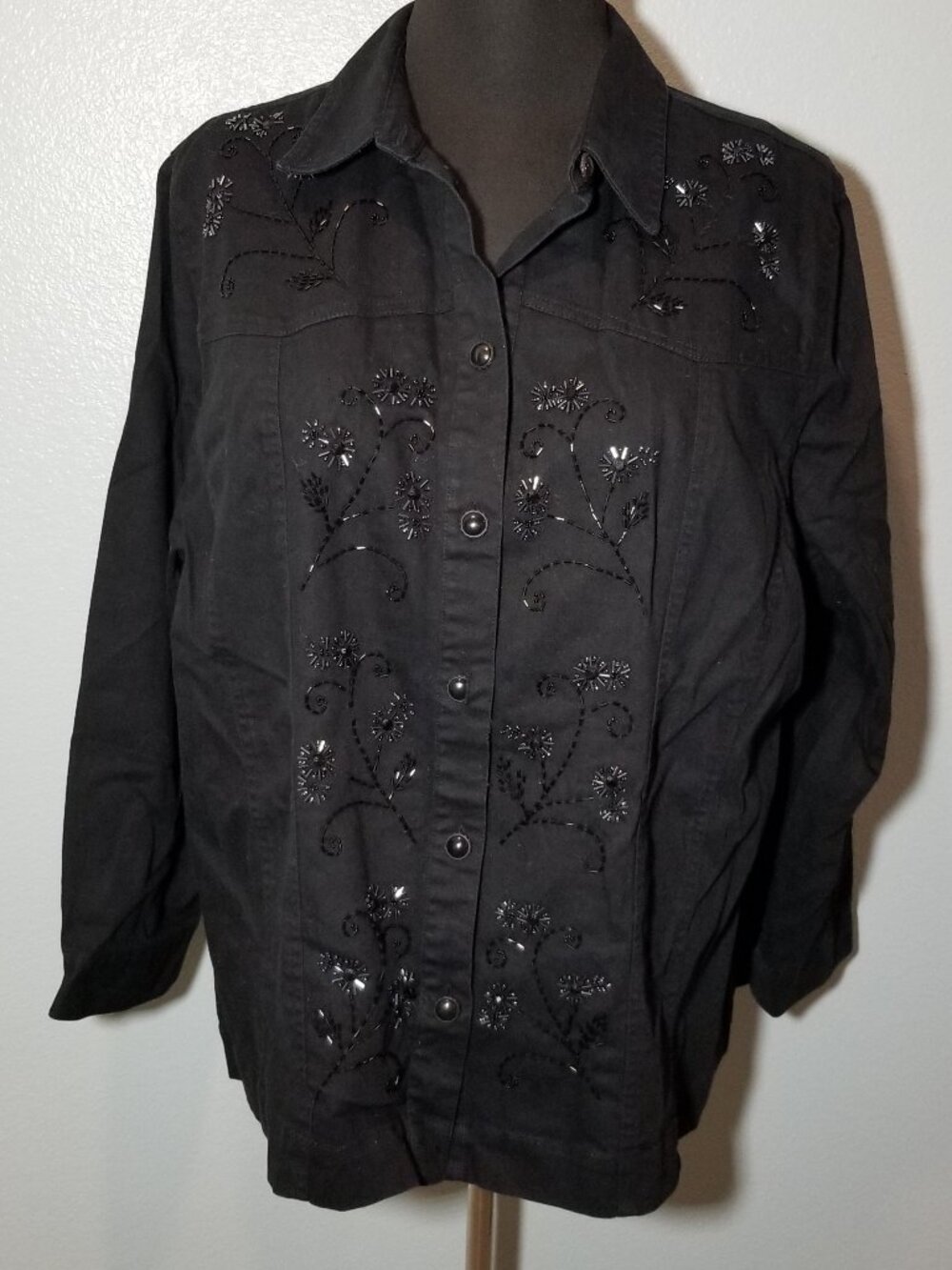 Liz & Me Signature Womens 2X 22/24 Black Utility Jacket Embellished Sparkle